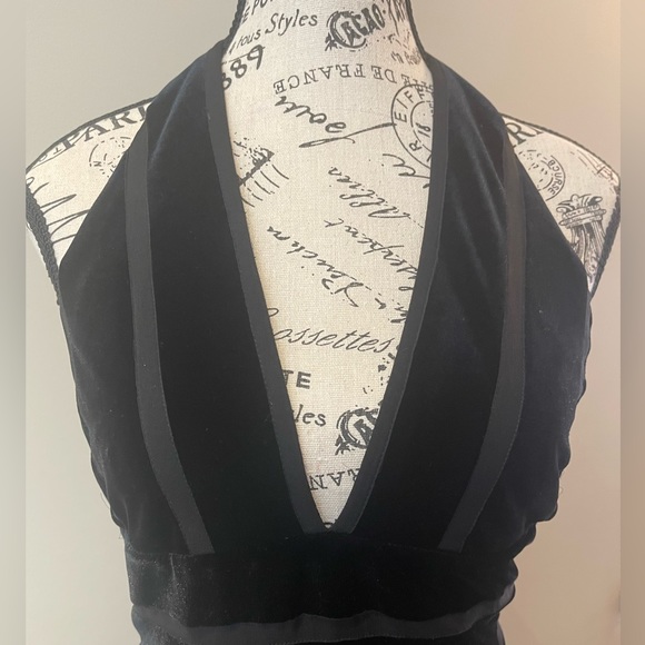 Black Velvet Gown with Sheer Skirting - Picture 2 of 8